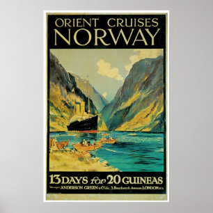 Norway Travel - Vintage Ship Advertisement Poster
