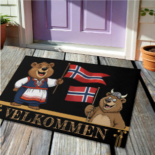 Norway Velkommen Mat, Viking bear, Norwegian flag Doormat