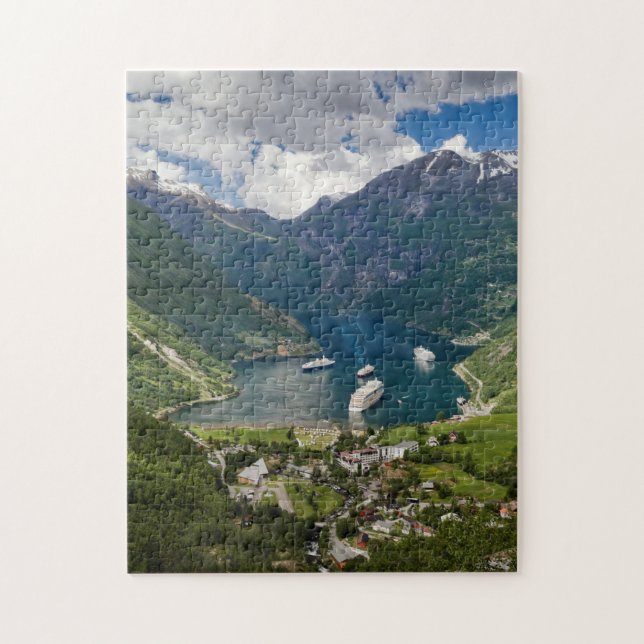 Norway view to Geiranger from Flydalsjuvet Jigsaw Puzzle (Vertical)