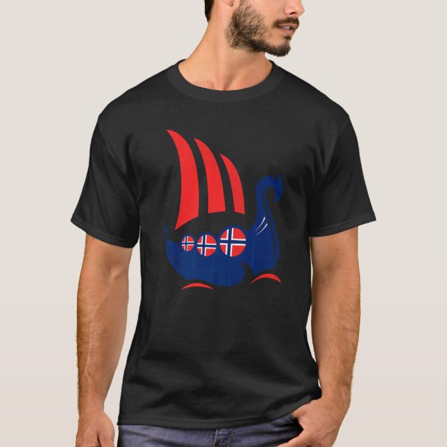 Norway Viking Ship Norwegian Flag Dragon Boat T-Shirt (Front)