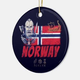 Norway Viking Vintage Flag And Ship Souvenir Ceramic Tree Decoration