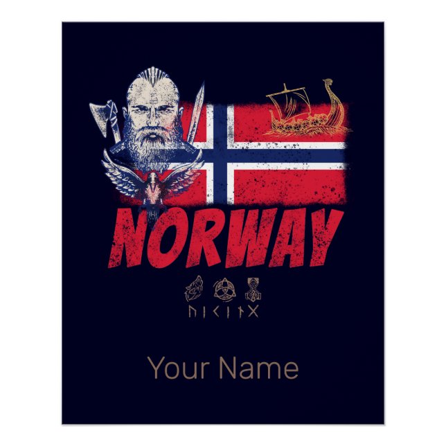 Norway Viking Vintage Flag And Ship Souvenir Poster (Front)
