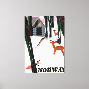 Norway vintage travel poster landscape canvas print