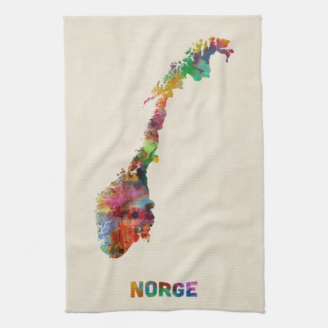Norway Watercolor Map Tea Towel (Vertical)