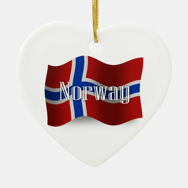 Norway Waving Flag Ceramic Tree Decoration (Front)