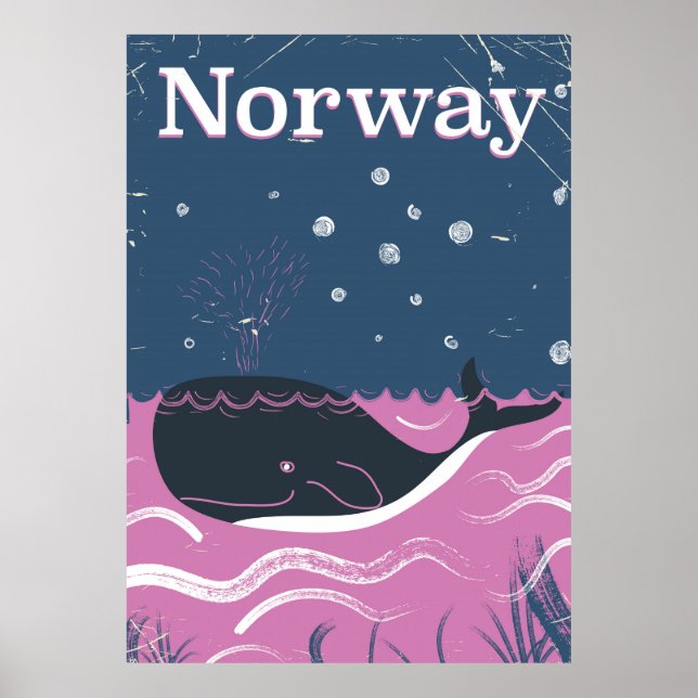 Norway whale vintage travel poster (Front)