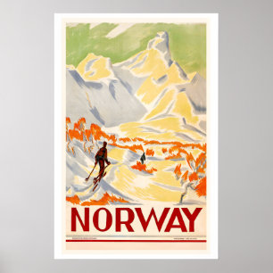Norway Winter Snow Skier Mountain Vintage Ski Poster