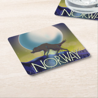 Norway Wolf Poster Square Paper Coaster