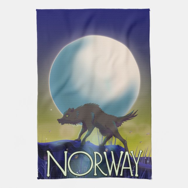 Norway Wolf Poster Tea Towel (Vertical)