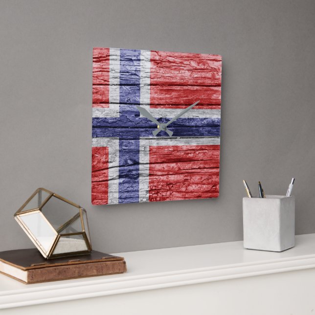 Norway wood flag square wall clock (Office)
