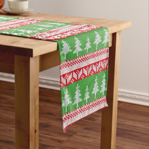 Norwegian Alpine Christmas Trees Pattern Short Table Runner