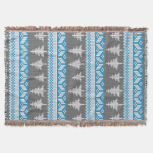 Norwegian Alpine Fir Trees Blue and Grey Pattern Throw Blanket