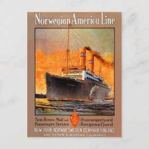 Norwegian America Line Vintage Travel Poster Postcard