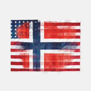 Norwegian American Flag   Wood & Paint Strokes Fleece Blanket