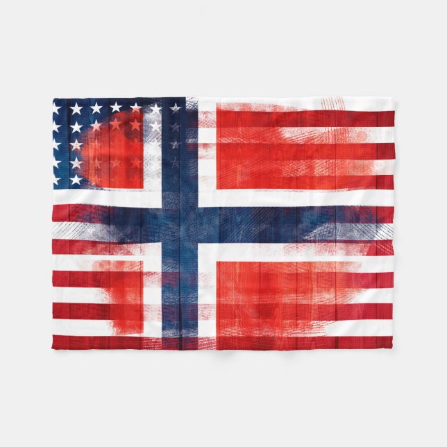 Norwegian American Flag | Wood & Paint Strokes Fleece Blanket (Front (Horizontal))