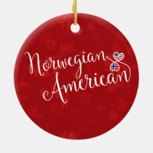 Norwegian American Hearts Flags Holiday Decoration