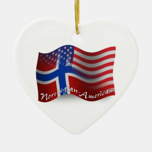 Norwegian-American Waving Flag Ceramic Tree Decoration