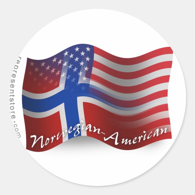 Norwegian-American Waving Flag Classic Round Sticker (Front)