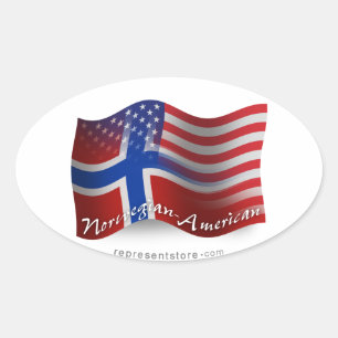 Norwegian-American Waving Flag Oval Sticker