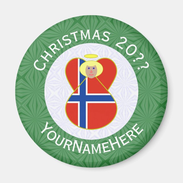 Norwegian Angel Christmas Flag Personalised  Magnet (Front)
