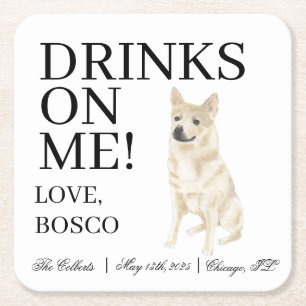 Norwegian Buhund Dog Wedding Square Paper Coaster