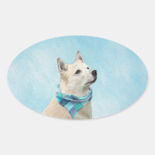 Norwegian Buhund Painting - Cute Original Dog Art Oval Sticker