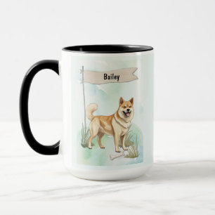 Norwegian Buhund Watercolor Personalised Dog Mug