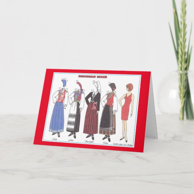 Norwegian Bunad II Paper Doll Greeting Card (Front)