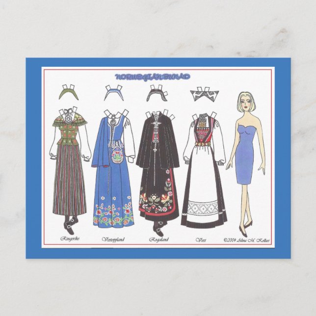 Norwegian Bunad III Paper Doll Postcard (Front)