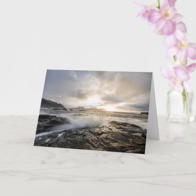 Norwegian Coast Seascape Photo Card (Orchid)