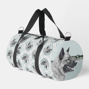 Norwegian Elkhound and Village Painting Dog Art Duffle Bag