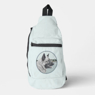 Norwegian Elkhound and Village Painting Dog Art Sling Bag