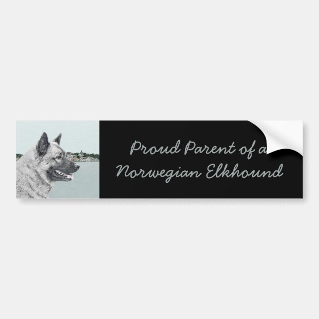 Norwegian Elkhound at Village Painting - Dog Art Bumper Sticker (Front)