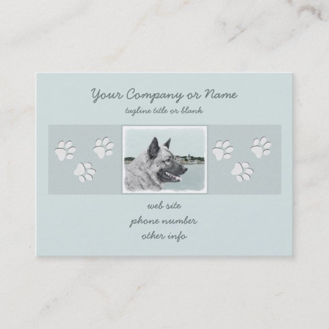 Norwegian Elkhound at Village Painting - Dog Art Business Card (Front)