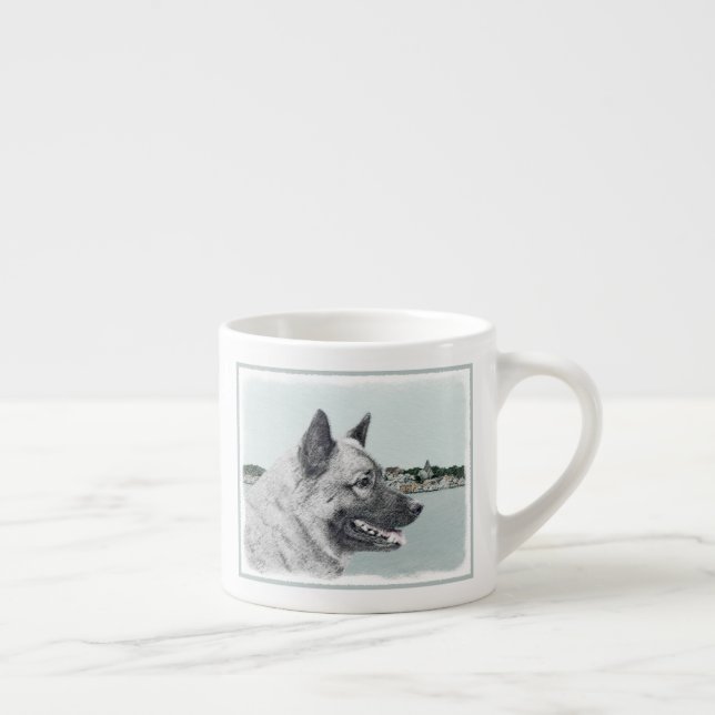 Norwegian Elkhound at Village Painting - Dog Art Espresso Cup (Right)