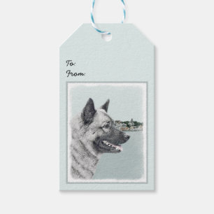 Norwegian Elkhound at Village Painting - Dog Art Gift Tags