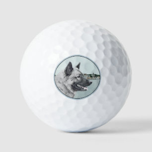 Norwegian Elkhound at Village Painting - Dog Art Golf Balls