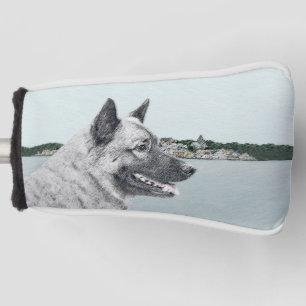 Norwegian Elkhound at Village Painting - Dog Art Golf Head Cover