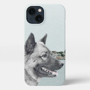 Norwegian Elkhound at Village Painting - Dog Art iPhone 13 Case