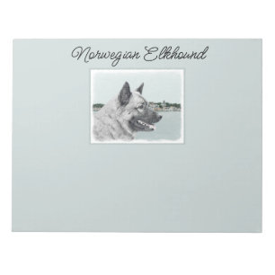 Norwegian Elkhound at Village Painting - Dog Art N Notepad