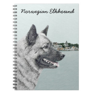 Norwegian Elkhound at Village Painting - Dog Art Notebook