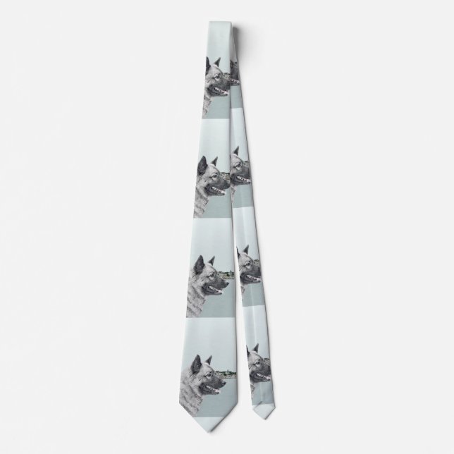 Norwegian Elkhound at Village Painting - Dog Art Tie (Front)