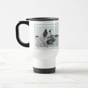 Norwegian Elkhound at Village Painting - Dog Art Travel Mug