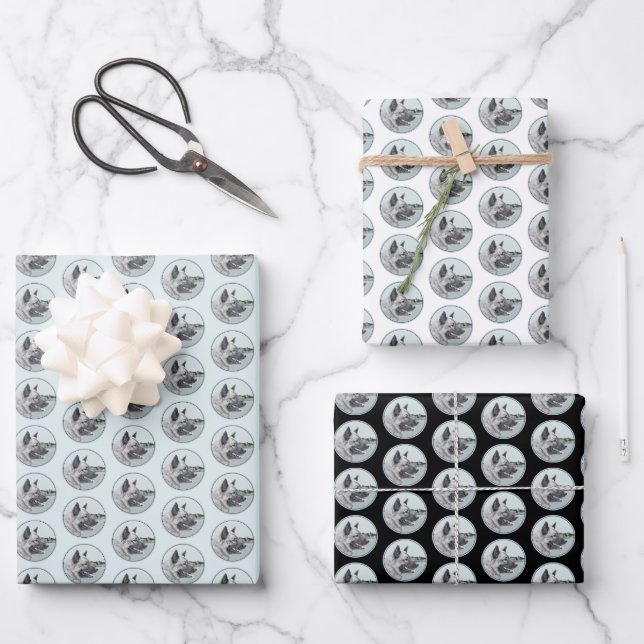 Norwegian Elkhound at Village Painting - Dog Art Wrapping Paper Sheet (Front)