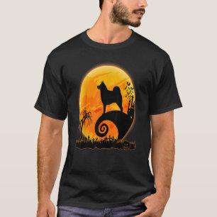 Norwegian Elkhound Dog And Moon Funny Halloween Co T-Shirt