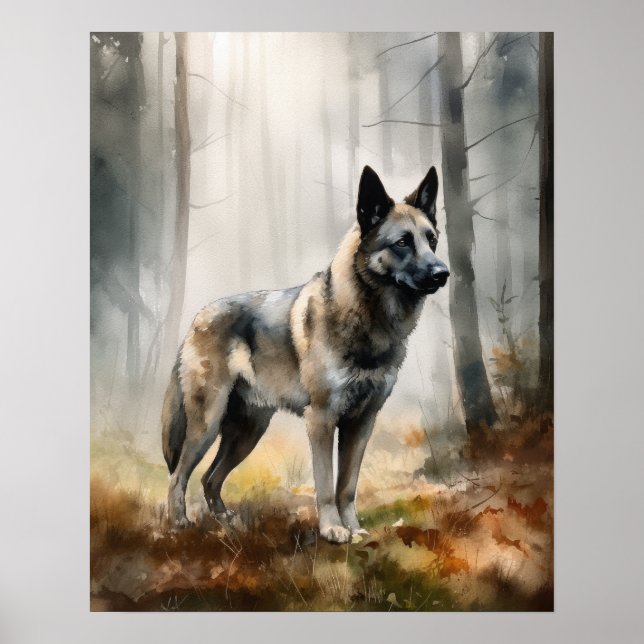 Norwegian Elkhound Dog Art Print Poster (Front)