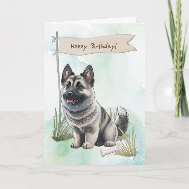 Norwegian Elkhound Dog Breed Under Birthday Sign Card (Front)