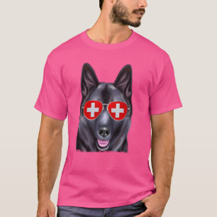 Norwegian Elkhound Dog Switzerland Flag Sunglasses T-Shirt