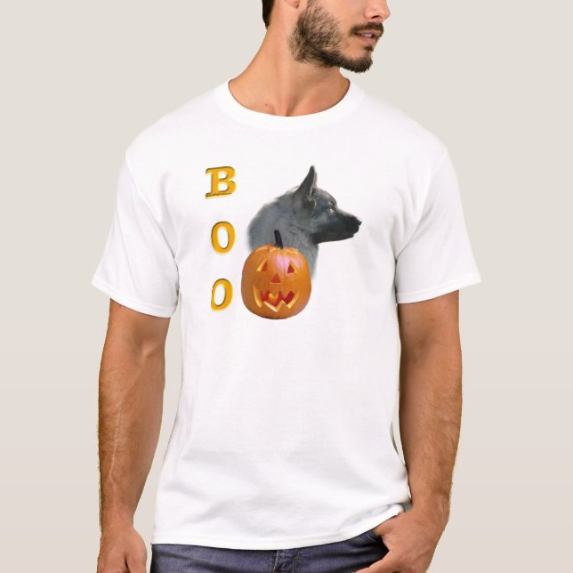Norwegian Elkhound Halloween Boo T-Shirt (Front)