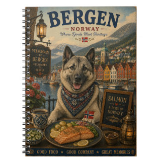 Norwegian Elkhound in Bergen Vintage Travel Art Notebook